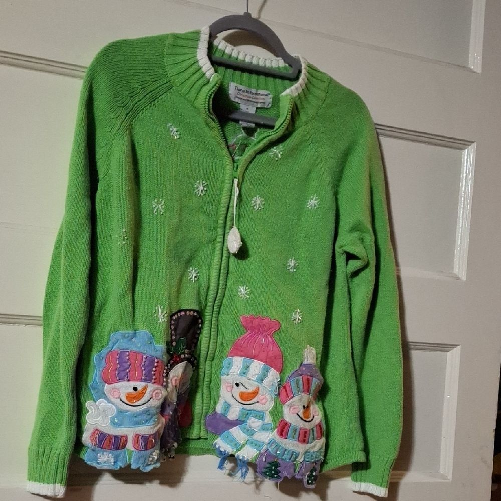 Charming Green Snowman Women's Cardigan (Rox147)